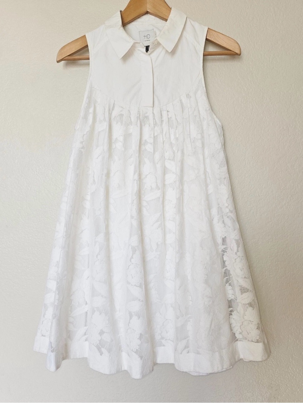HD In Paris Laced Poplin Swing Dress Size xSmall White Anthropologie